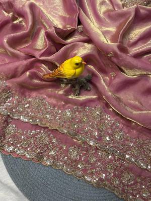 Pink Color Beautiful Embroidery detailling Satin Silk Saree 4
