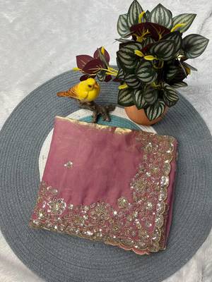 Pink Color Beautiful Embroidery detailling Satin Silk Saree 5