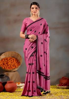 Raag varnam pink handloom print cotton saree 3