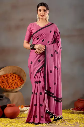 Raag varnam pink handloom print cotton saree