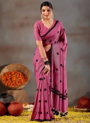 Raag varnam pink handloom print cotton saree 5