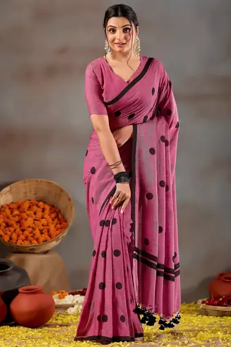 Raag varnam pink handloom print cotton saree
