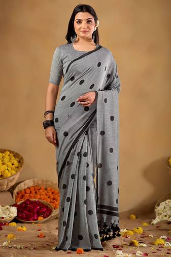 Raag varnam grey handloom print cotton saree