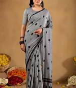 Raag varnam grey handloom print cotton saree