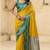 yellow satin silk blend woven saree with unstitched blouse piece