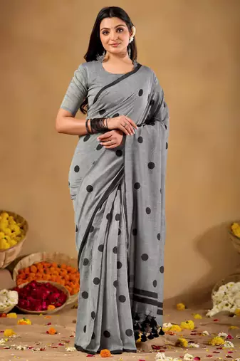 Raag varnam grey handloom print cotton saree