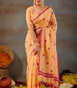 Raag varnam yellow handloom print cotton saree