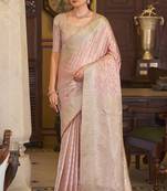 pink satin banarasi silk blend woven saree with unstitched blouse piece
