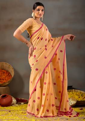 Raag varnam yellow handloom print cotton saree 6