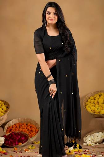 Raag varnam black  handloom gini cotton saree