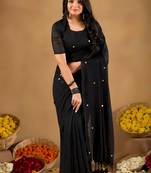 Raag varnam black  handloom gini cotton saree