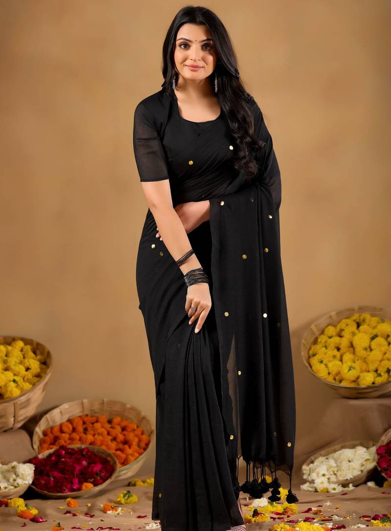 Raag varnam black  handloom gini cotton saree