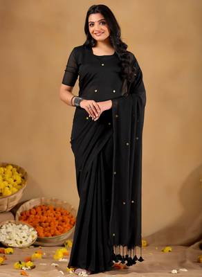 Raag varnam black  handloom gini cotton saree 3