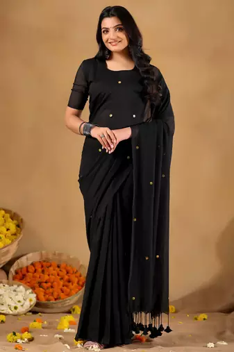 Raag varnam black  handloom gini cotton saree