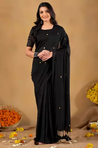 Raag varnam black  handloom gini cotton saree