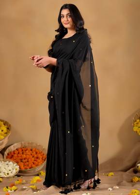 Raag varnam black  handloom gini cotton saree 6