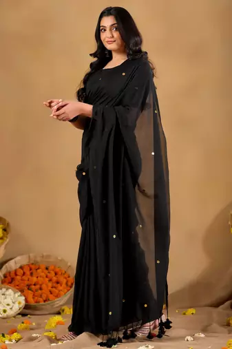 Raag varnam black  handloom gini cotton saree