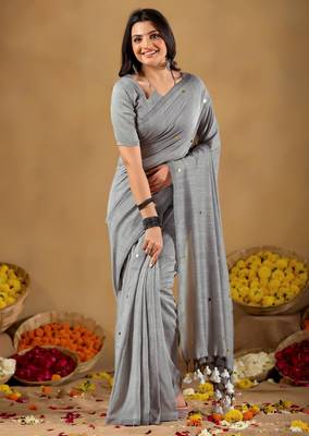 Raag varnam grey handloom gini cotton saree 1