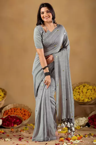 Raag varnam grey handloom gini cotton saree