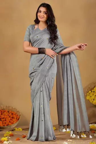 Raag varnam grey handloom gini cotton saree