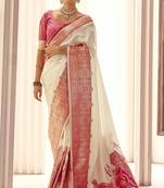 off white soft silk blend woven saree with unstitched blouse piece