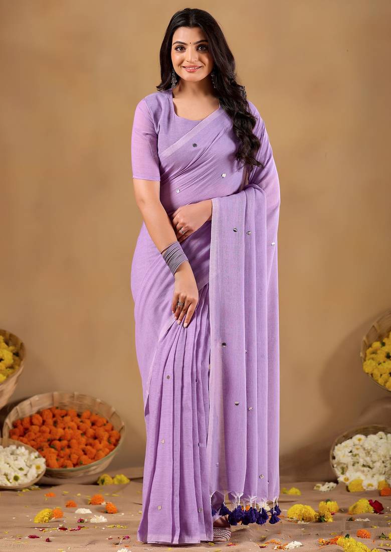 Raag varnam lavnder handloom gini cotton saree