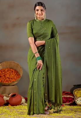 Raag varnam green handloom gini cotton saree 1