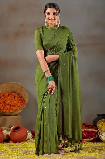 Raag varnam green handloom gini cotton saree