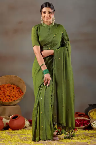 Raag varnam green handloom gini cotton saree