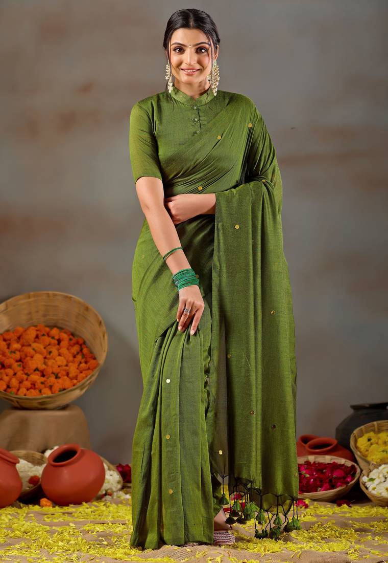 Raag varnam green handloom gini cotton saree