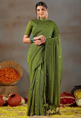 Raag varnam green handloom gini cotton saree 3