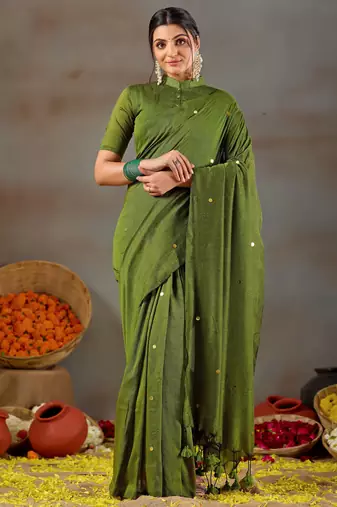 Raag varnam green handloom gini cotton saree