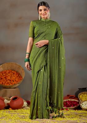 Raag varnam green handloom gini cotton saree 4