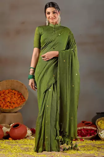 Raag varnam green handloom gini cotton saree