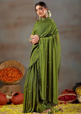 Raag varnam green handloom gini cotton saree 5