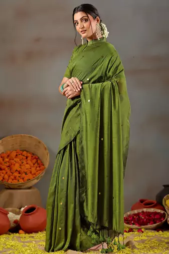 Raag varnam green handloom gini cotton saree