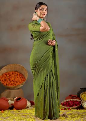 Raag varnam green handloom gini cotton saree 6