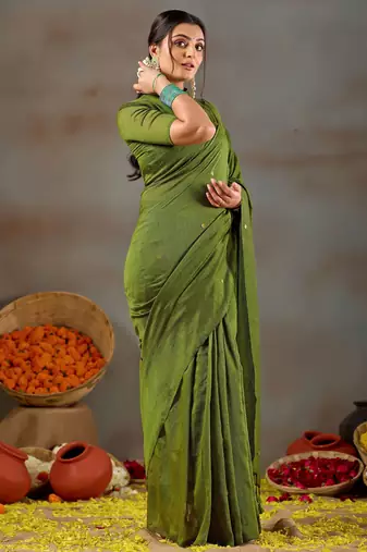 Raag varnam green handloom gini cotton saree
