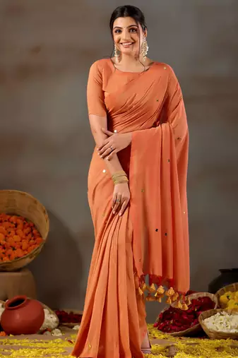 Raag varnam orange handloom gini cotton saree