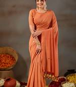 Raag varnam orange handloom gini cotton saree