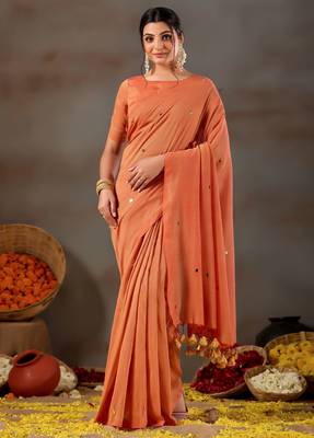Raag varnam orange handloom gini cotton saree 3