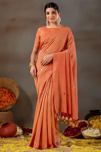 Raag varnam orange handloom gini cotton saree