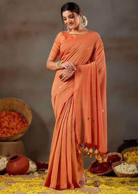 Raag varnam orange handloom gini cotton saree 4