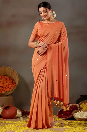 Raag varnam orange handloom gini cotton saree