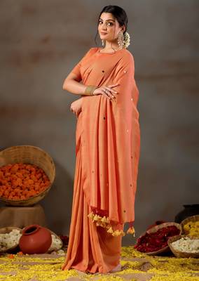 Raag varnam orange handloom gini cotton saree 5