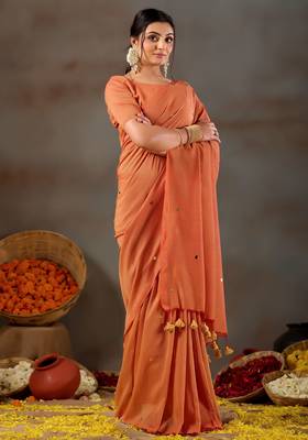 Raag varnam orange handloom gini cotton saree 6
