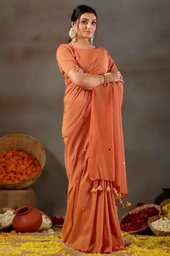 Raag varnam orange handloom gini cotton saree