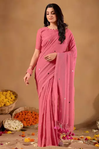 Raag varnam pink handloom gini cotton saree