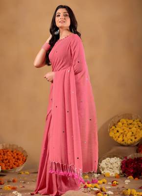 Raag varnam pink handloom gini cotton saree 6