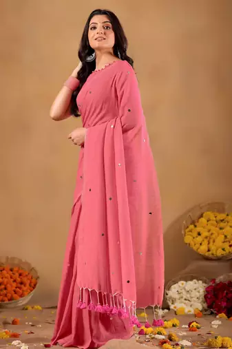Raag varnam pink handloom gini cotton saree
